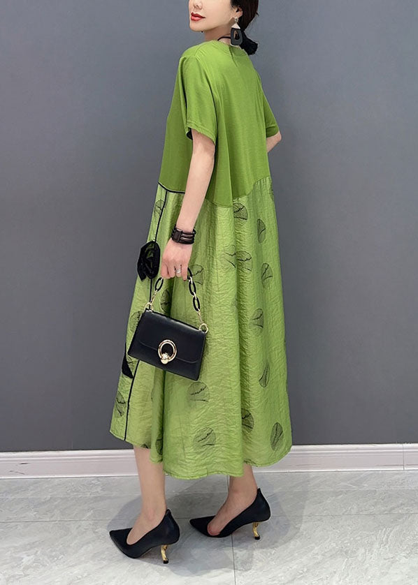 Style Green O-neck Patchwork Cotton Long Dress Summer Ly1574