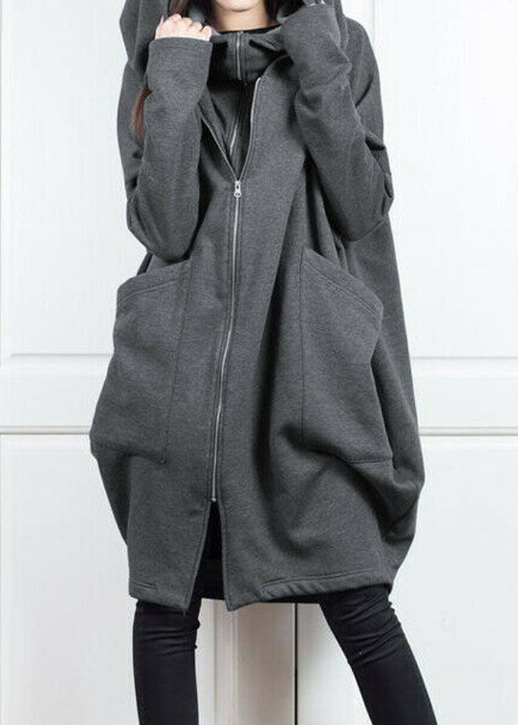 Style Grey Hooded Pockets False Two Pieces Cotton Coat Spring Tl034