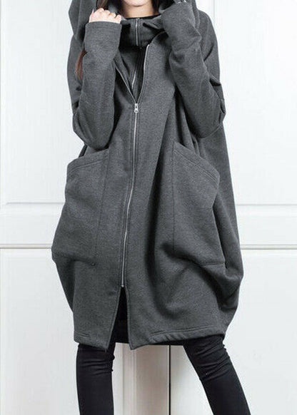 Style Grey Hooded Pockets False Two Pieces Cotton Coat Spring Tl034