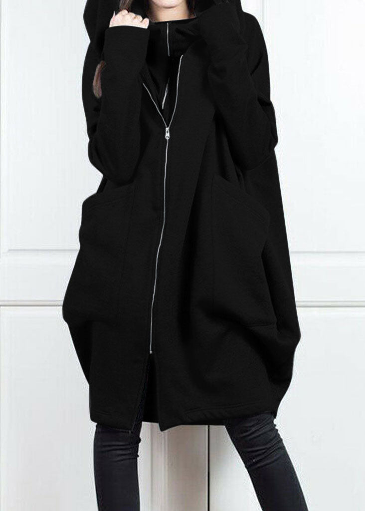 Style Grey Hooded Pockets False Two Pieces Cotton Coat Spring Tl034