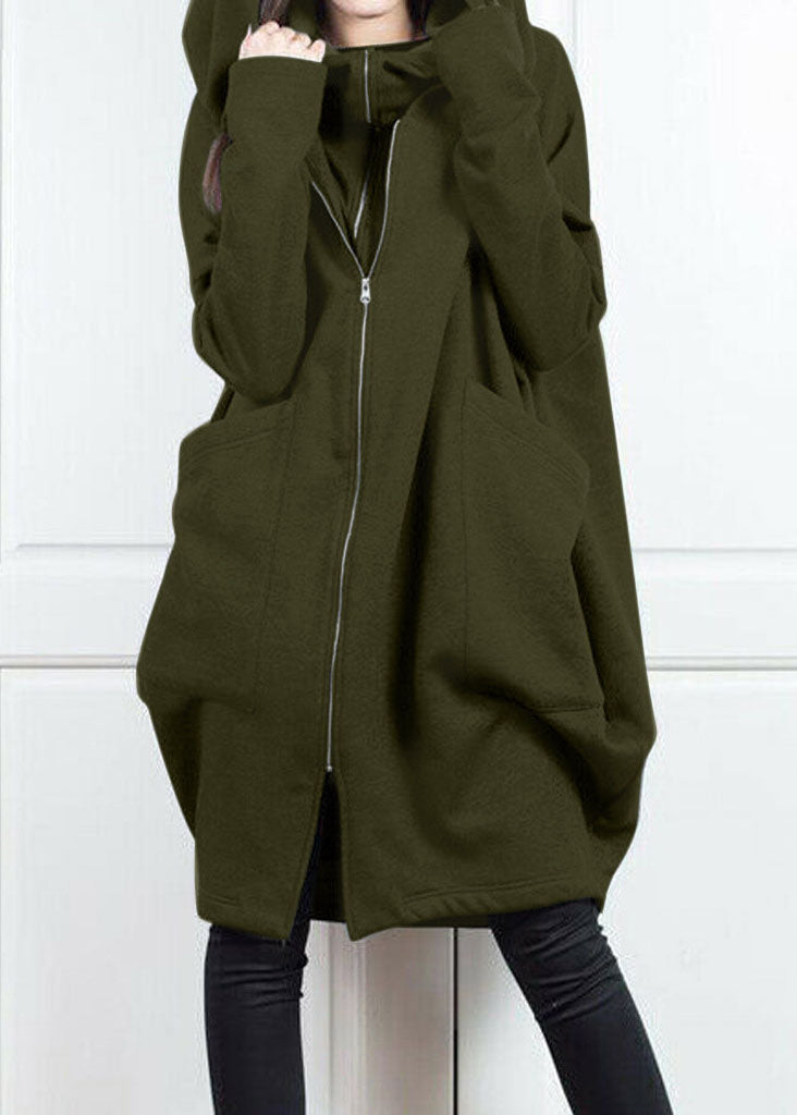 Style Grey Hooded Pockets False Two Pieces Cotton Coat Spring Tl034