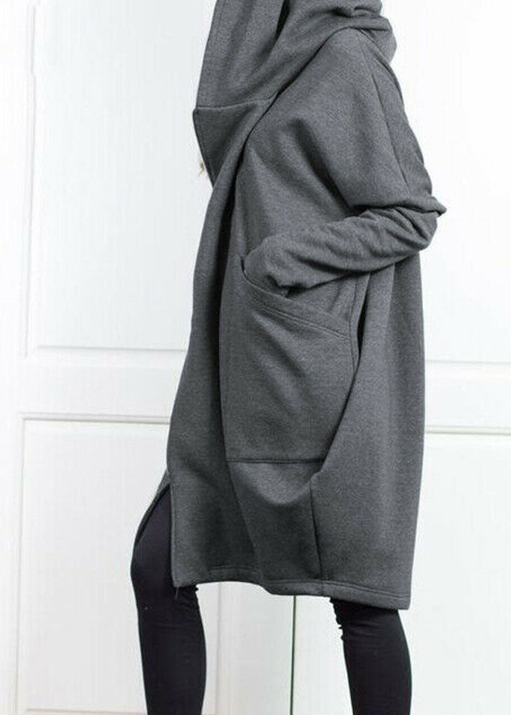 Style Grey Hooded Pockets False Two Pieces Cotton Coat Spring Tl034