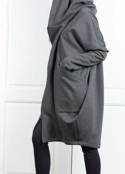 Style Grey Hooded Pockets False Two Pieces Cotton Coat Spring Tl034