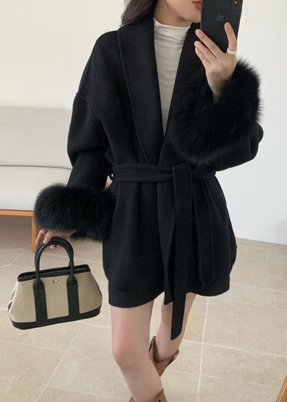Style Grey Peter Pan Collar Faux Fur Patchwork Woolen Coat Winter Rs019