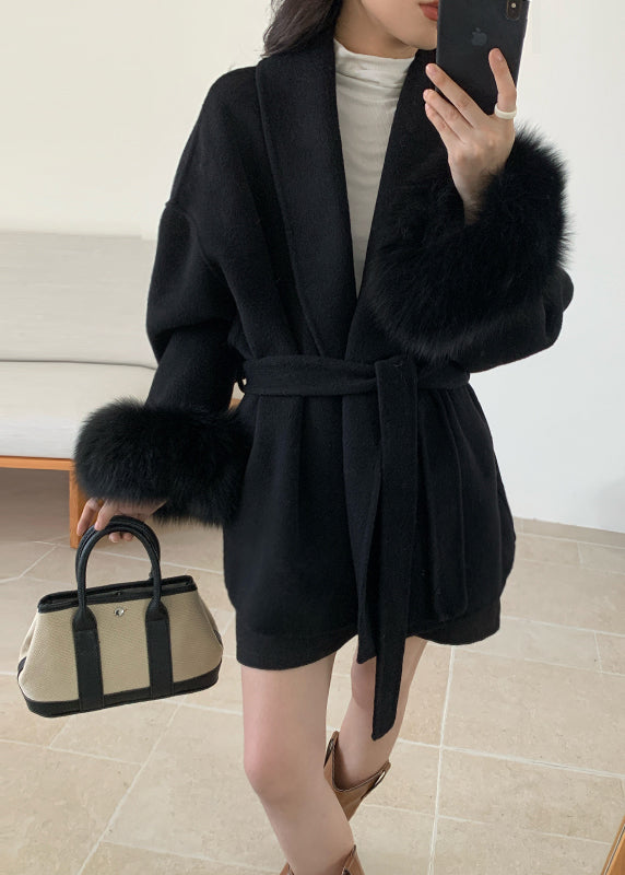 Style Grey Peter Pan Collar Faux Fur Patchwork Woolen Coat Winter Rs019