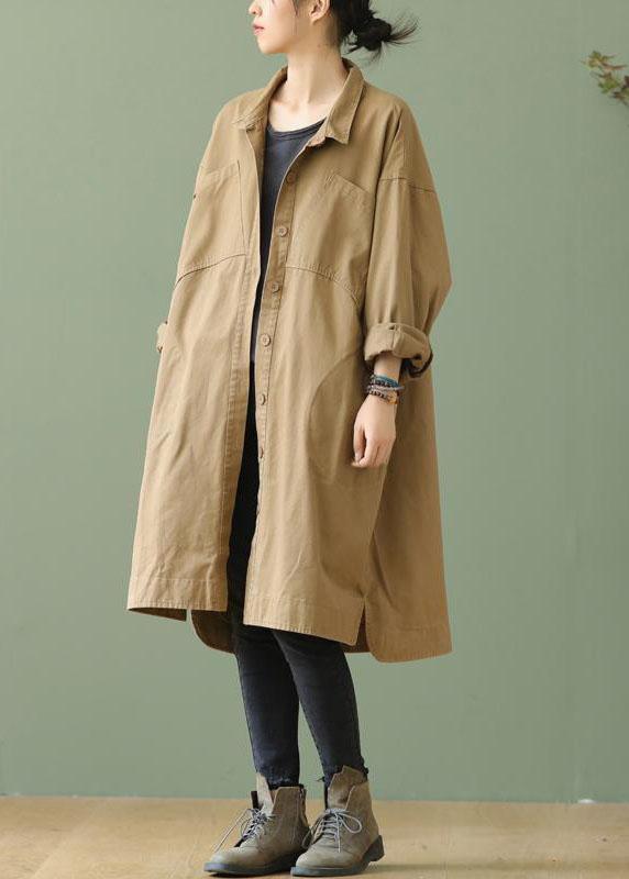 Style Khaki Peterpan Collar Pockets Button Low High Design Fall Long Sleeve Trench Coat Qs052