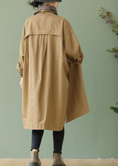 Style Khaki Peterpan Collar Pockets Button Low High Design Fall Long Sleeve Trench Coat Qs052