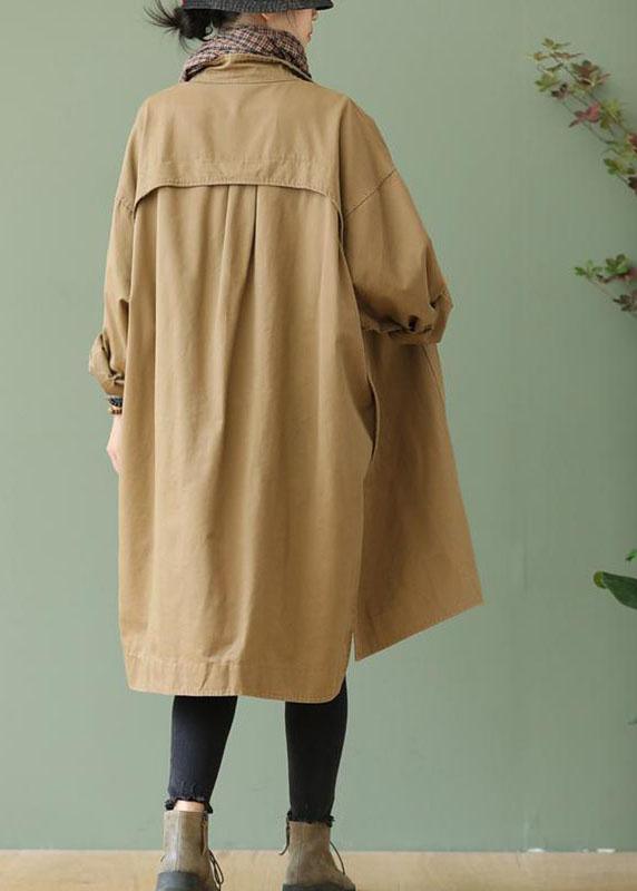 Style Khaki Peterpan Collar Pockets Button Low High Design Fall Long Sleeve Trench Coat Qs052