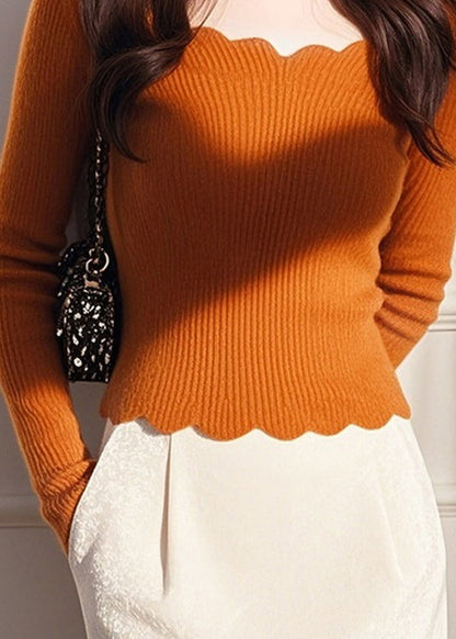 Style Orange O Neck Knit Short Sweater Tops Spring To014