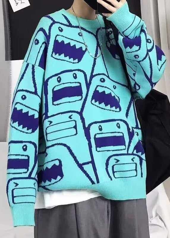 Style Orange O Neck Thick Print Knit Sweater Tops Winter Eq020