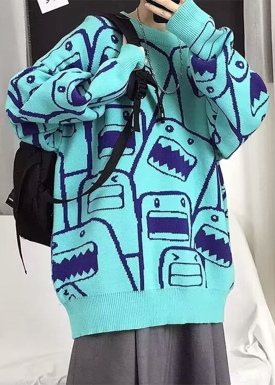Style Orange O Neck Thick Print Knit Sweater Tops Winter Eq020