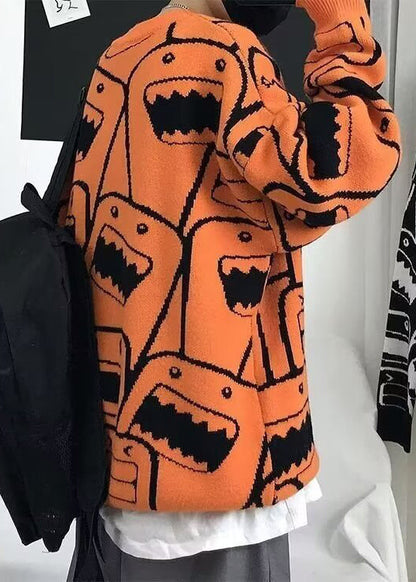 Style Orange O Neck Thick Print Knit Sweater Tops Winter Eq020