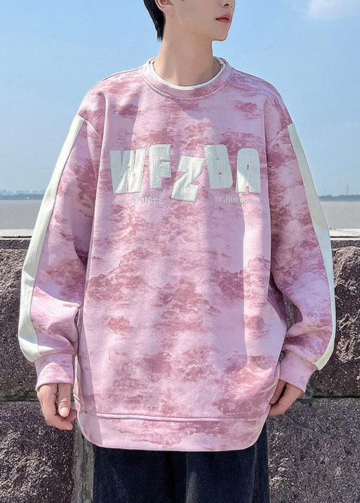 Style Pink O Neck Tie Dye Cotton Sweatshirt Fall Eq002