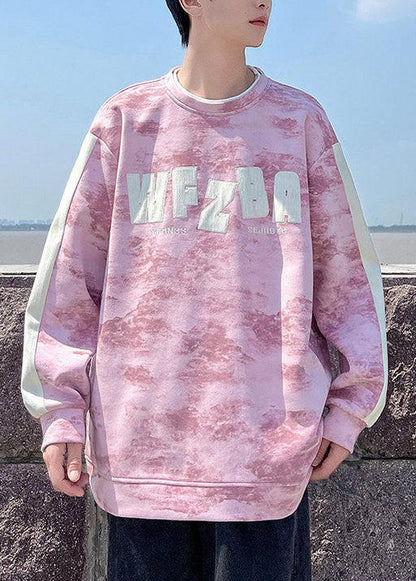Style Pink O Neck Tie Dye Cotton Sweatshirt Fall Eq002