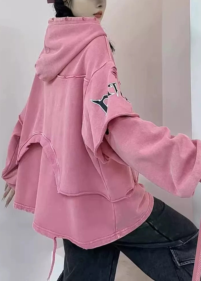 Style Purple Hooded Pockets Patchwork Cotton Sweatshirts Top Fall Ru031