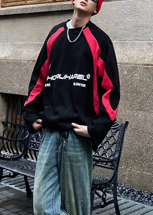 Style Red O Neck Patchwork Cotton Sweatshirt Fall Eq012