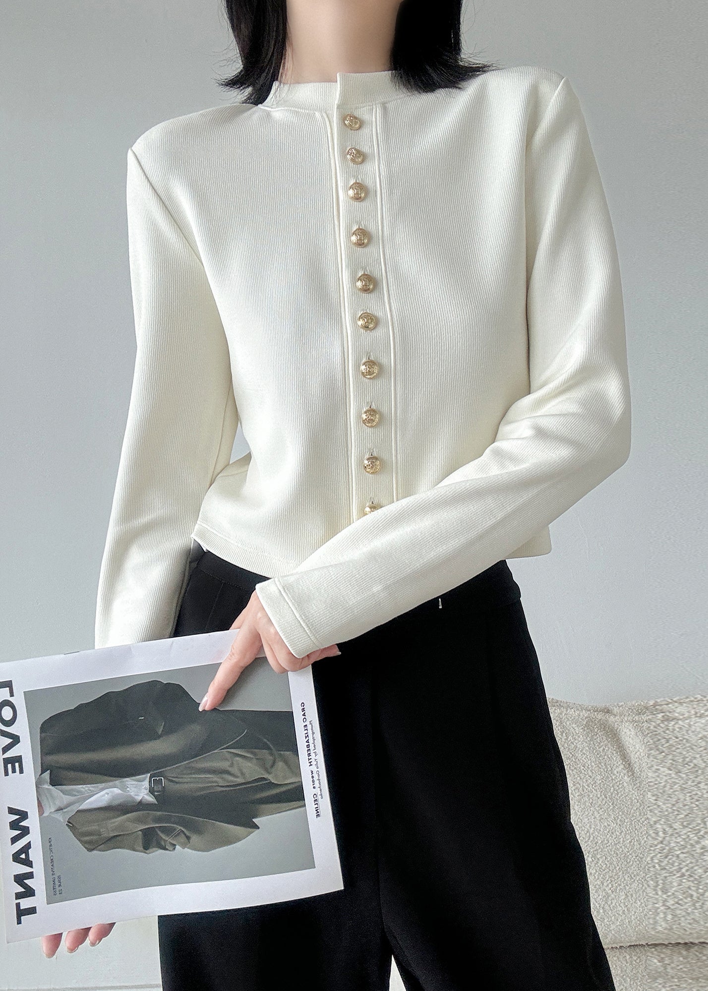 Style White O Neck Button Patchwork Knit Cardigans Spring Rb008