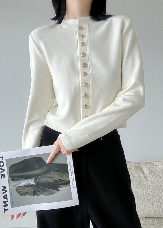 Style White O Neck Button Patchwork Knit Cardigans Spring Rb008