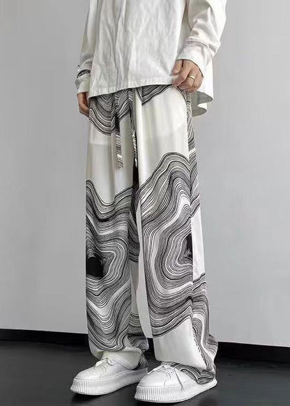 Oversized White Cotton Style Spring Pants Print