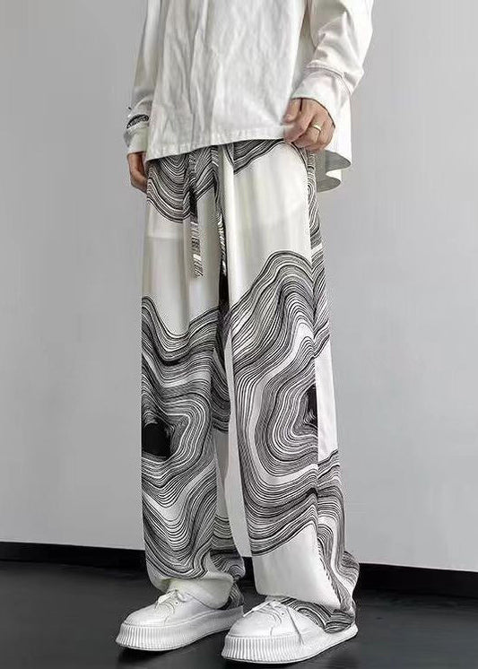 Oversized White Cotton Style Spring Pants Print