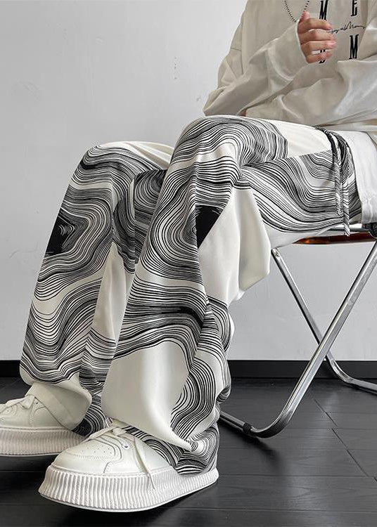 Oversized White Cotton Style Spring Pants Print