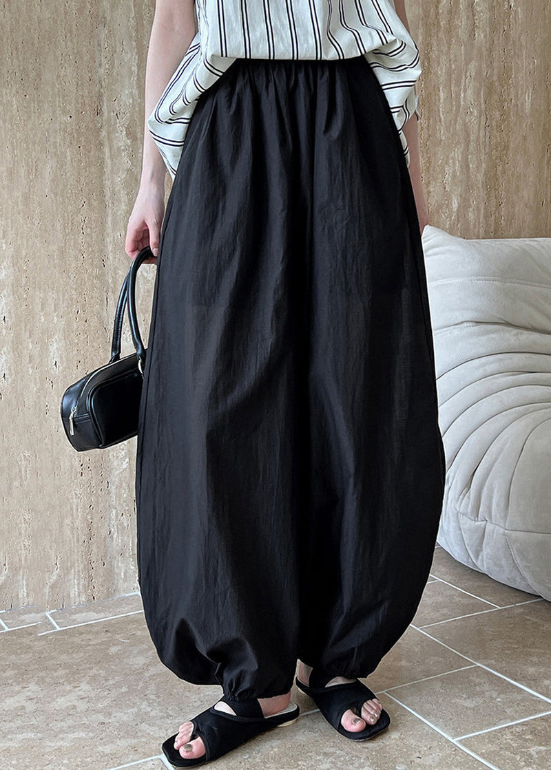 Style White Pockets Elastic Waist Cotton Lantern Pants Summer Qk002