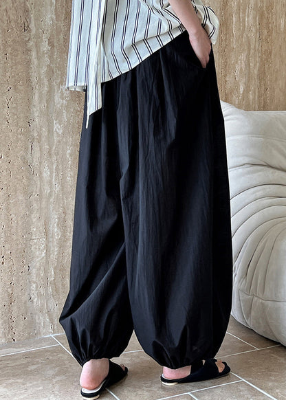 Style White Pockets Elastic Waist Cotton Lantern Pants Summer Qk002