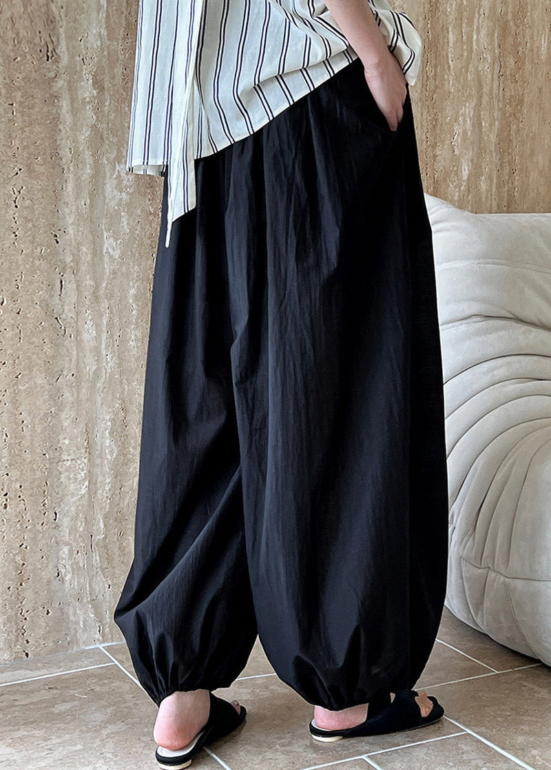 Style White Pockets Elastic Waist Cotton Lantern Pants Summer Qk002