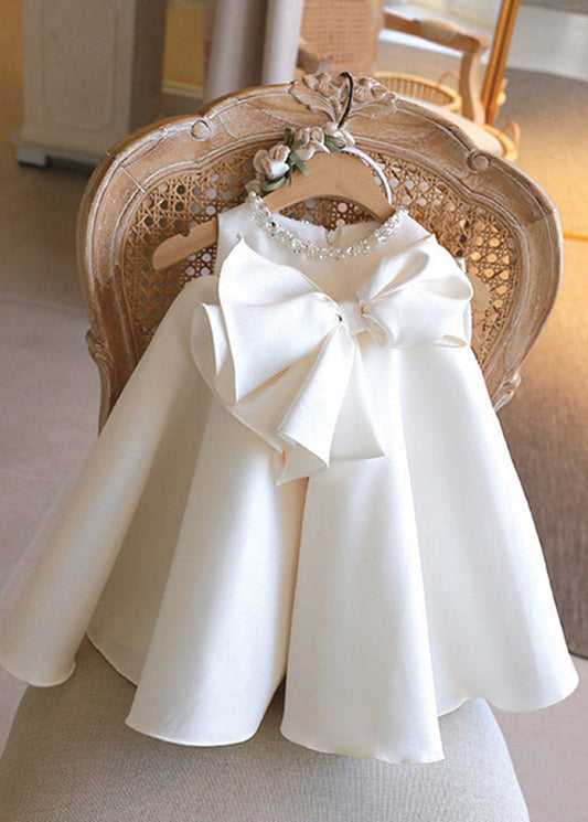 Style White Sequins Bow Kids Long Dress Sleeveless Ys027