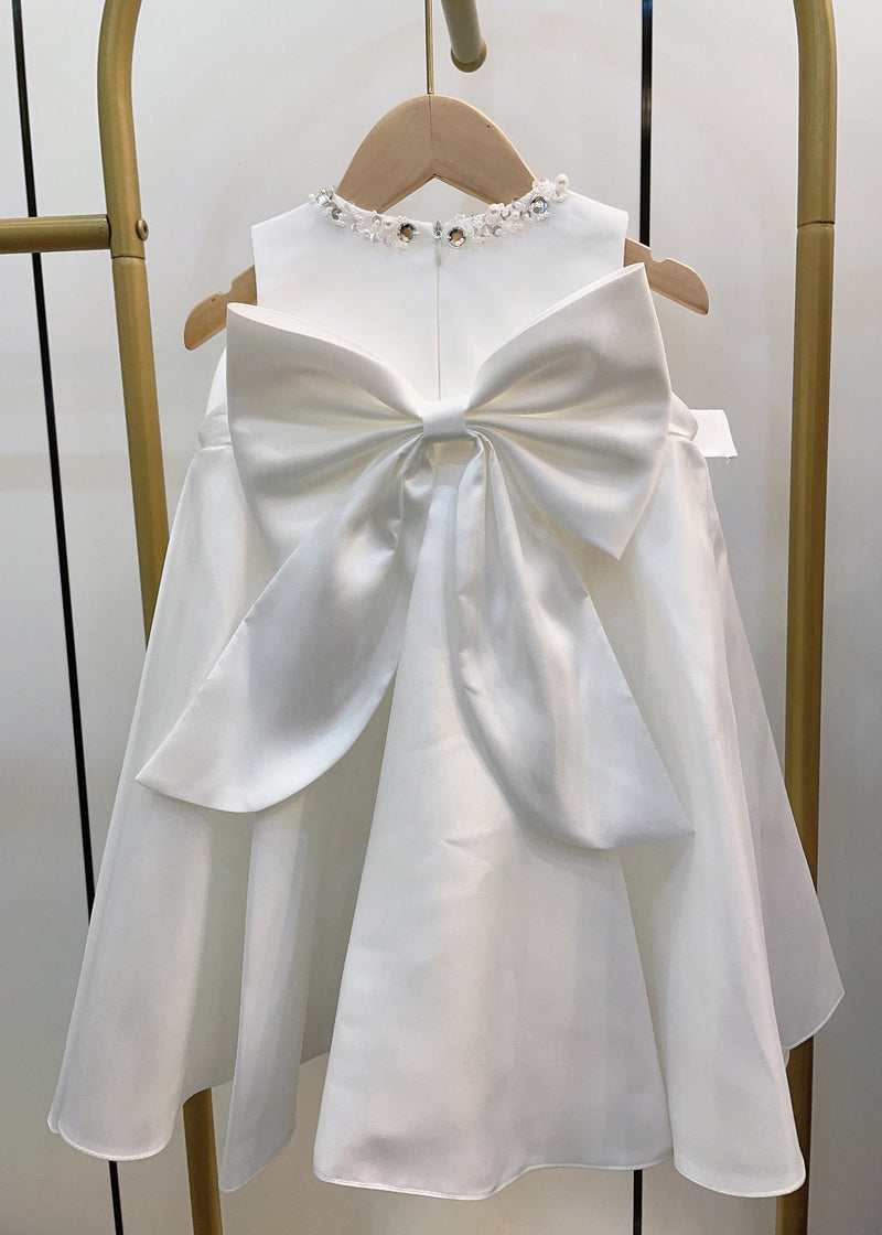 Style White Sequins Bow Kids Long Dress Sleeveless Ys027