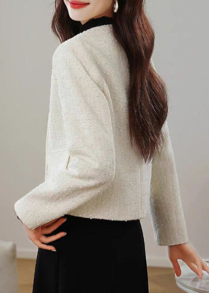 Stylish Apricot O Neck Chinese Button Cotton Coats Fall Qo007