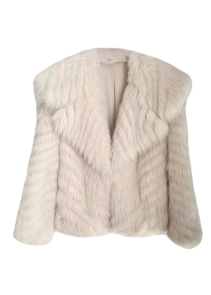 Stylish Apricot Peter Pan Collar Leather and Fur Coats Spring Yy015