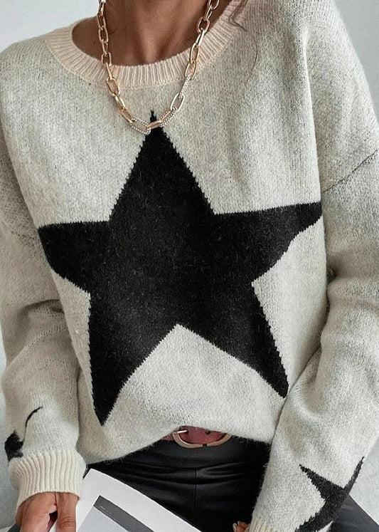 Stylish Apricot Stars Pattern Knit Sweaters Fall Qy008