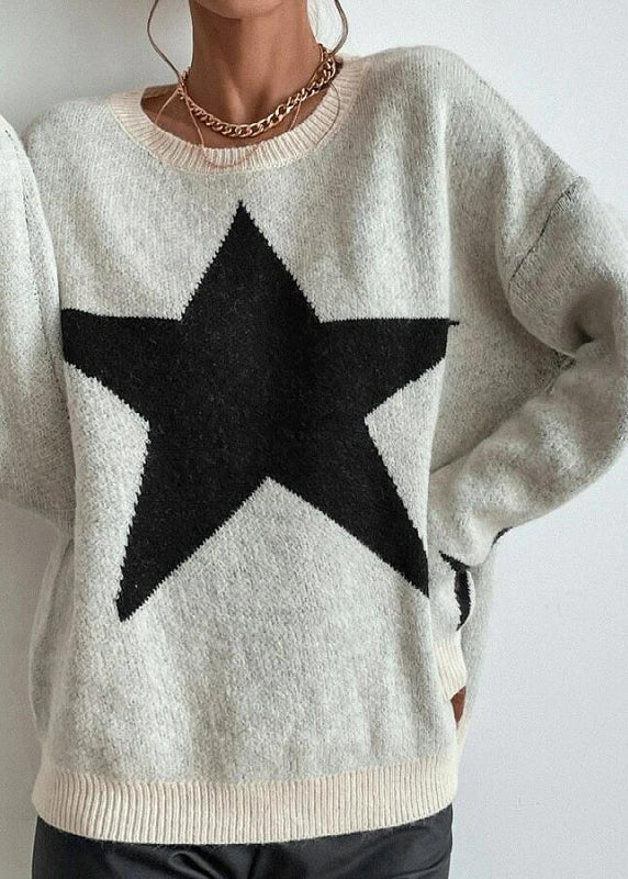 Stylish Apricot Stars Pattern Knit Sweaters Fall Qy008