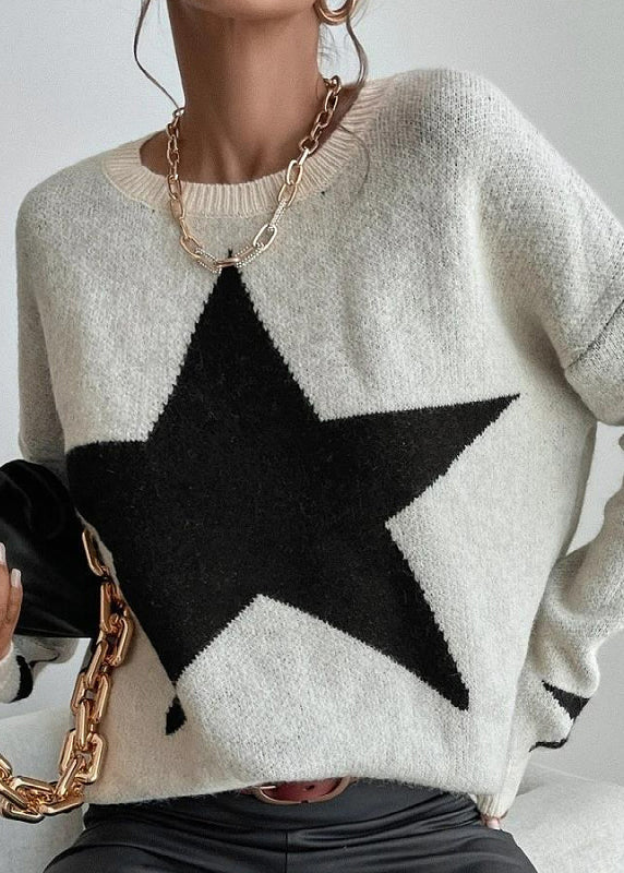 Stylish Apricot Stars Pattern Knit Sweaters Fall Qy008