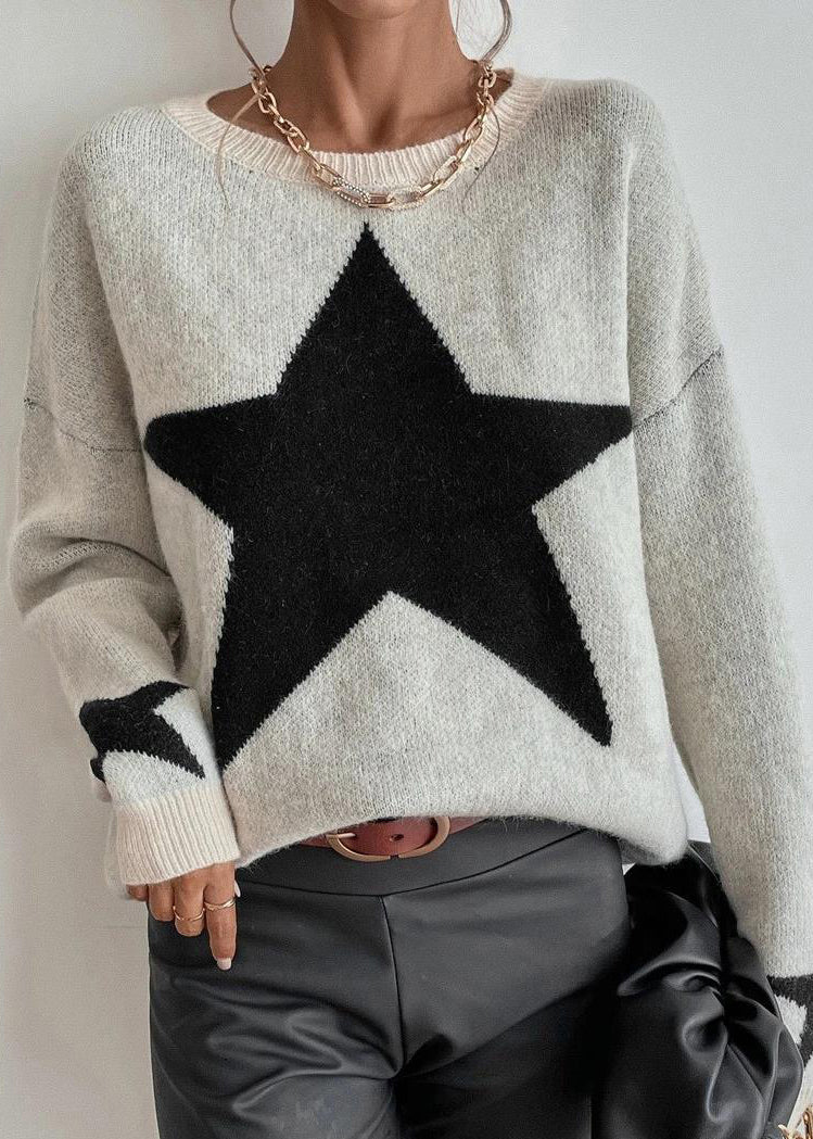 Stylish Apricot Stars Pattern Knit Sweaters Fall Qy008