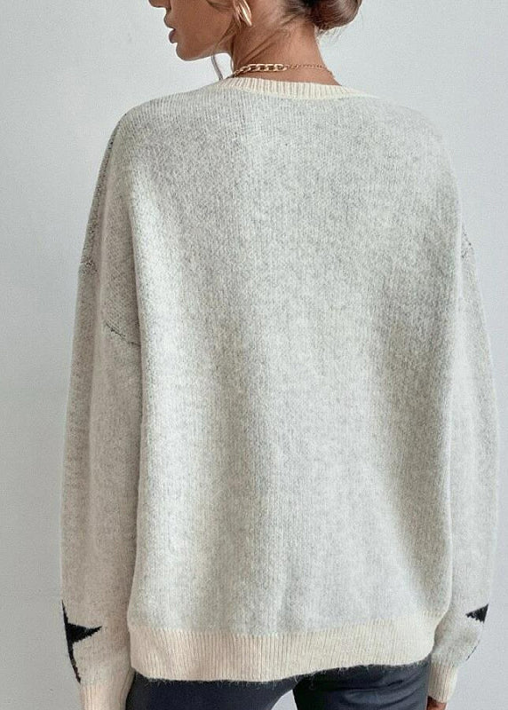 Stylish Apricot Stars Pattern Knit Sweaters Fall Qy008