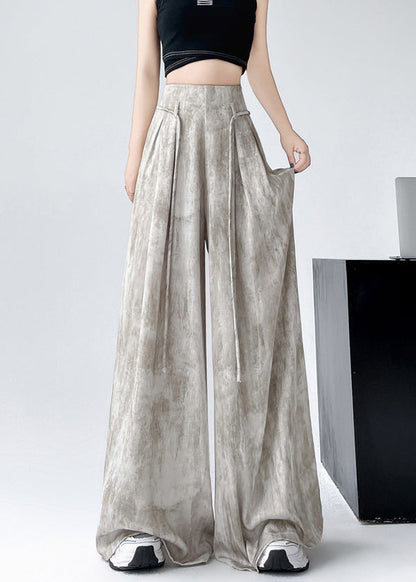 Stylish Apricot Tie Dye High Waist Ice Silk Wide Leg Pants Summer Ru004