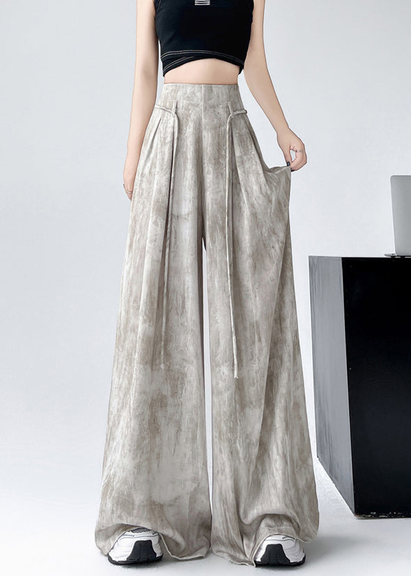 Stylish Apricot Tie Dye High Waist Ice Silk Wide Leg Pants Summer Ru004