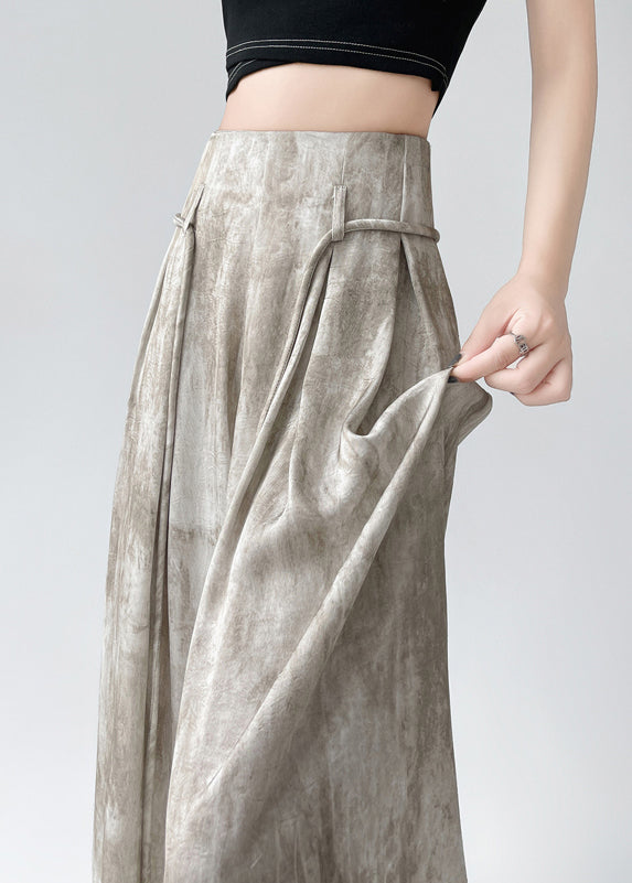 Stylish Apricot Tie Dye High Waist Ice Silk Wide Leg Pants Summer Ru004
