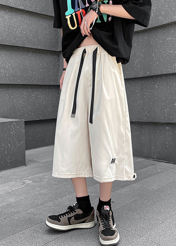 Stylish Beige Pockets Drawstring Crop Pants Summer Yt027