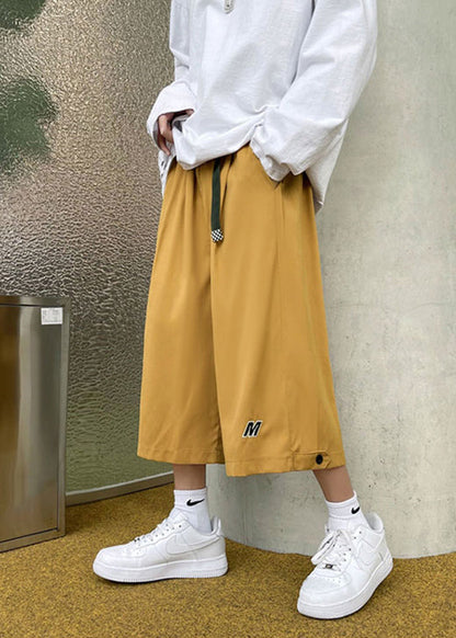 Stylish Beige Pockets Drawstring Crop Pants Summer Yt027