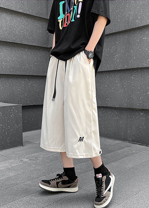 Stylish Beige Pockets Drawstring Crop Pants Summer Yt027