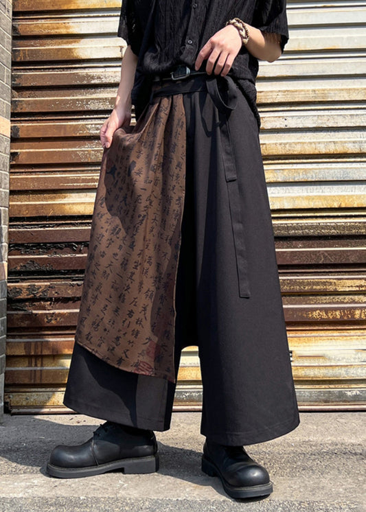 Stylish Black Asymmetrical Pockets Print Cotton Pants Summer Sa009