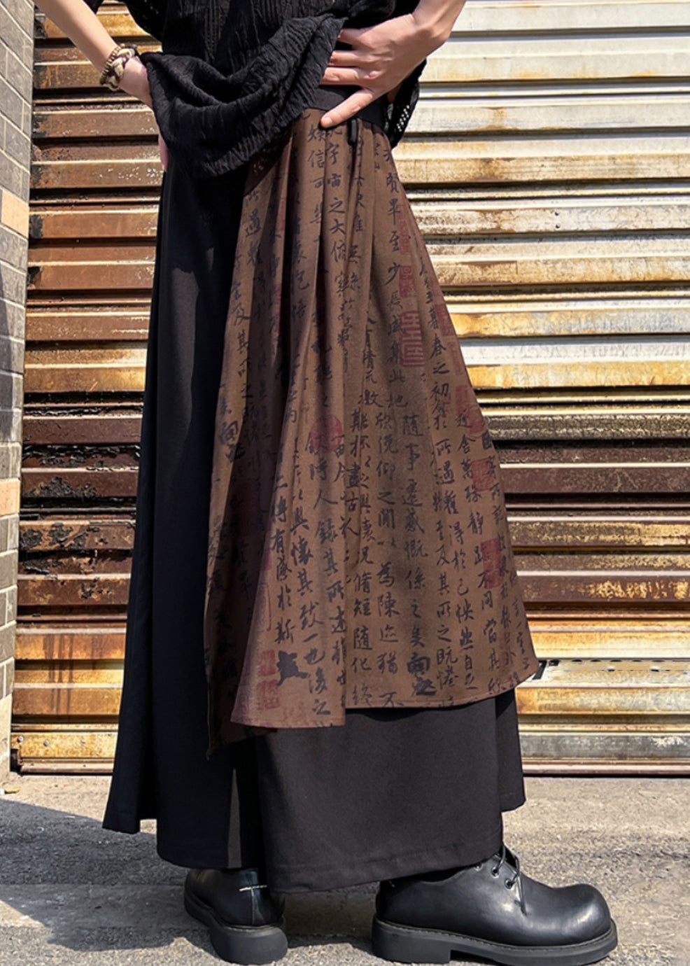 Stylish Black Asymmetrical Pockets Print Cotton Pants Summer Sa009