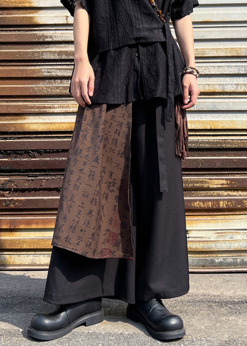 Stylish Black Asymmetrical Pockets Print Cotton Pants Summer Sa009