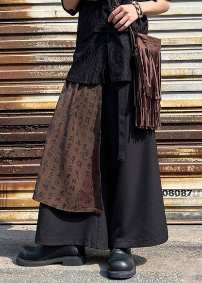 Stylish Black Asymmetrical Pockets Print Cotton Pants Summer Sa009