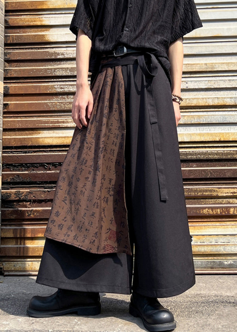 Stylish Black Asymmetrical Pockets Print Cotton Pants Summer Sa009