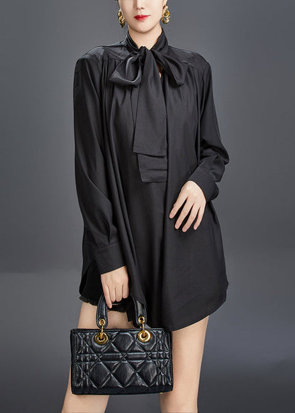 Stylish Black Bow Cotton Fall Blouses Aj1014