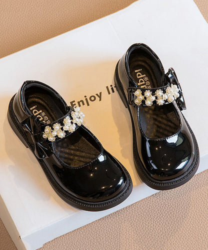 Strap Kids Buckle Shoes Bead Black Loafer Stylish Nail